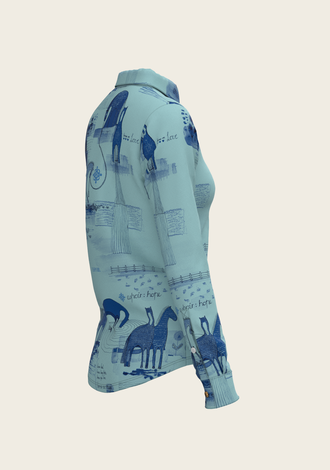 Daydreaming Horses in Blue Ladies Button Shirt