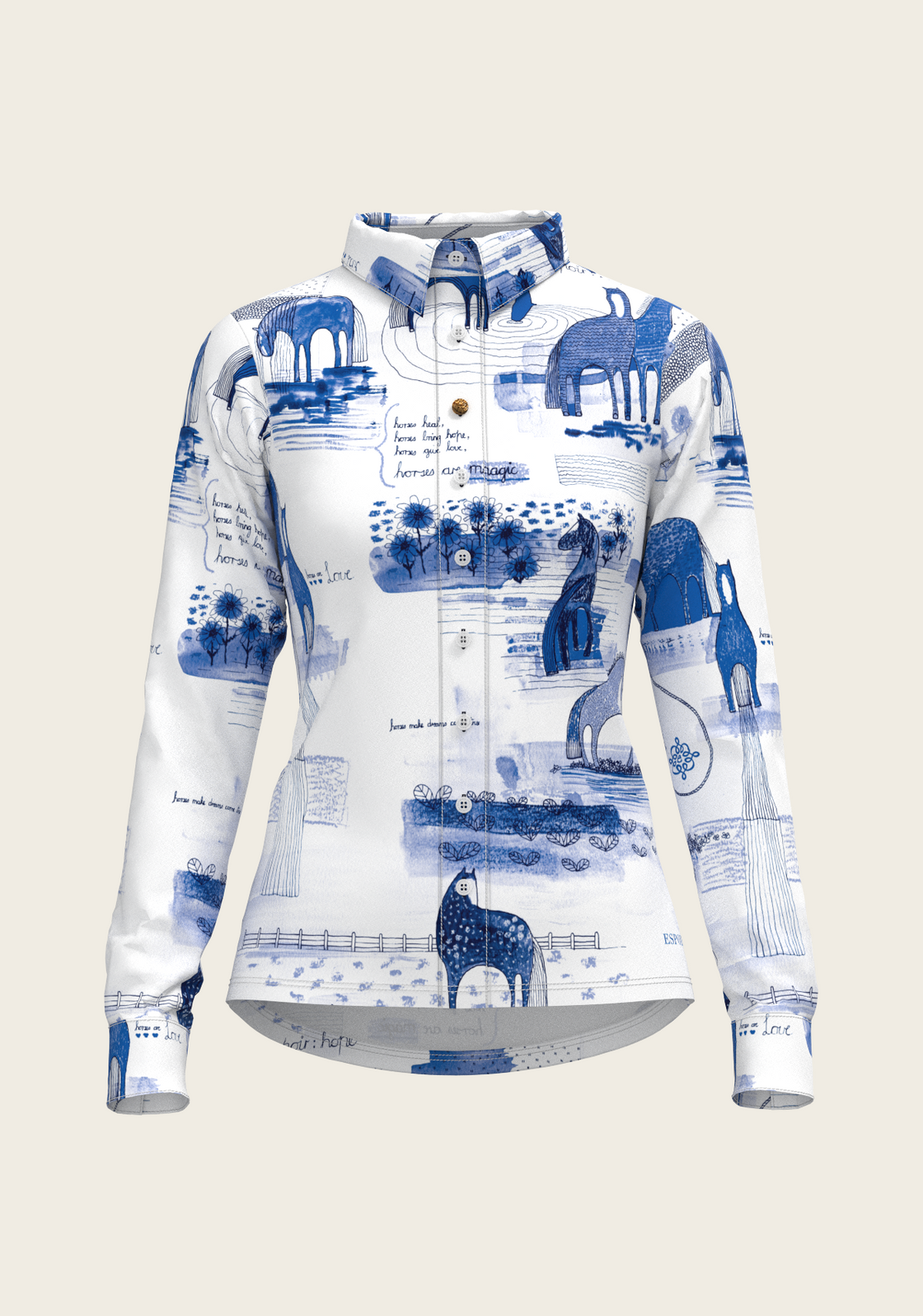 Daydreaming Horses on White Ladies Button Shirt