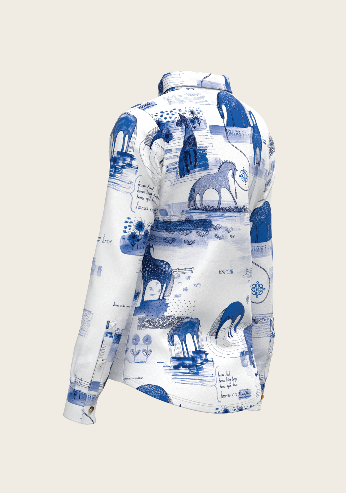 Daydreaming Horses on White Ladies Button Shirt