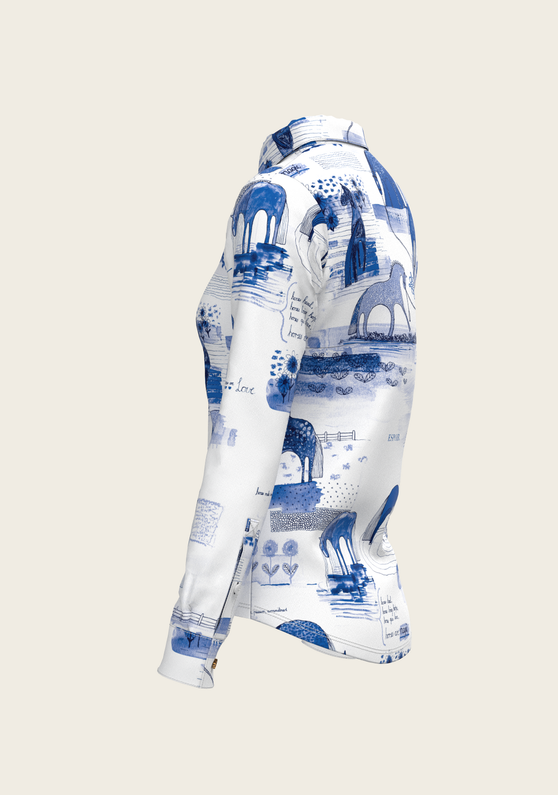 Daydreaming Horses on White Ladies Button Shirt