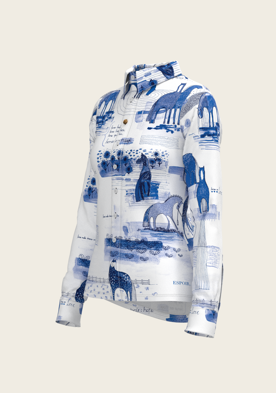 Daydreaming Horses on White Ladies Button Shirt