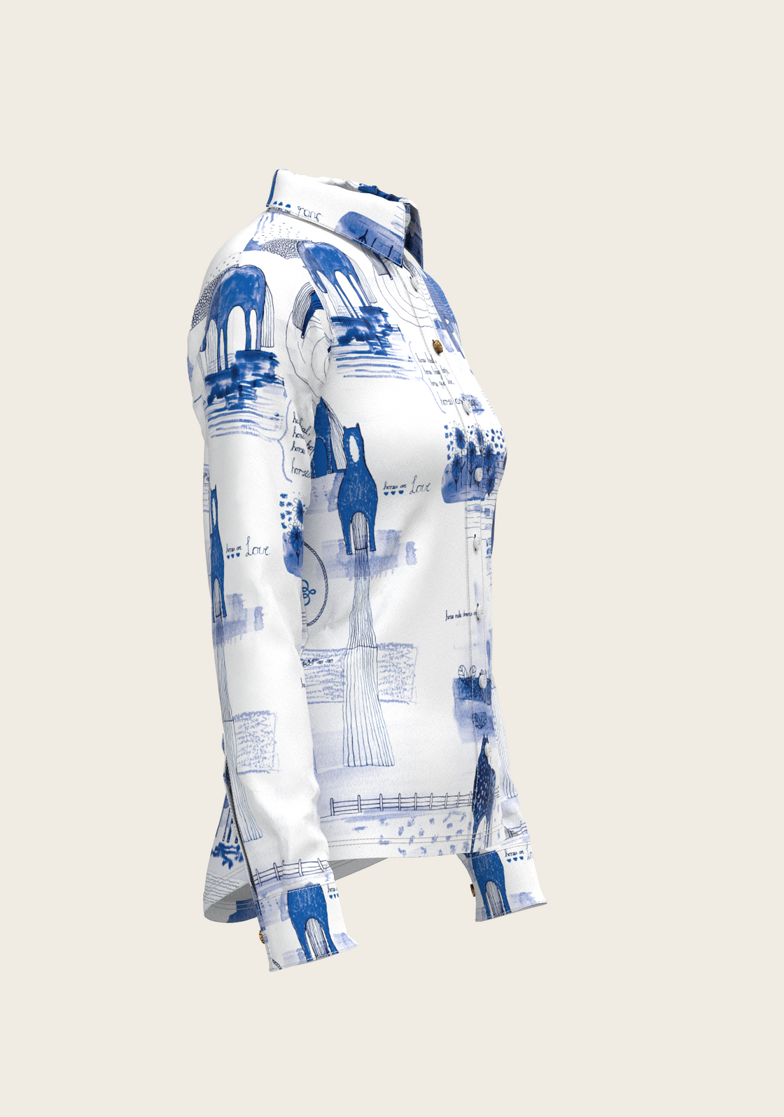 Daydreaming Horses on White Ladies Button Shirt