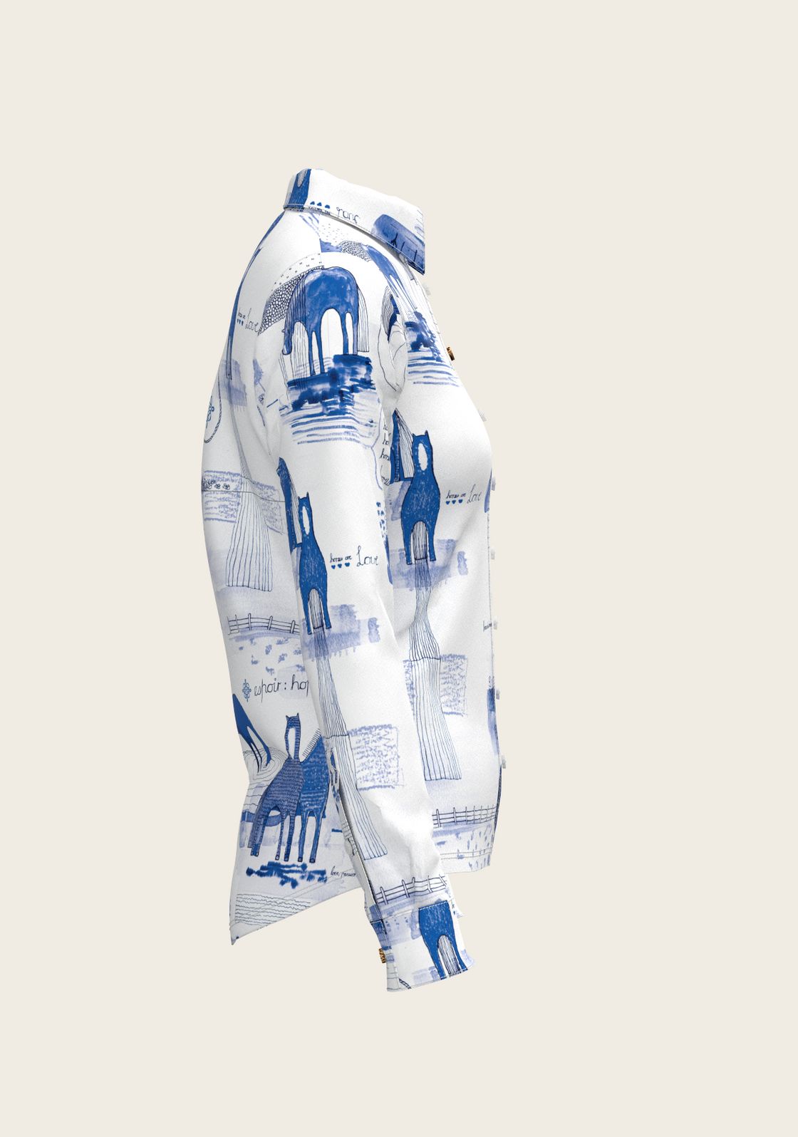 Daydreaming Horses on White Ladies Button Shirt