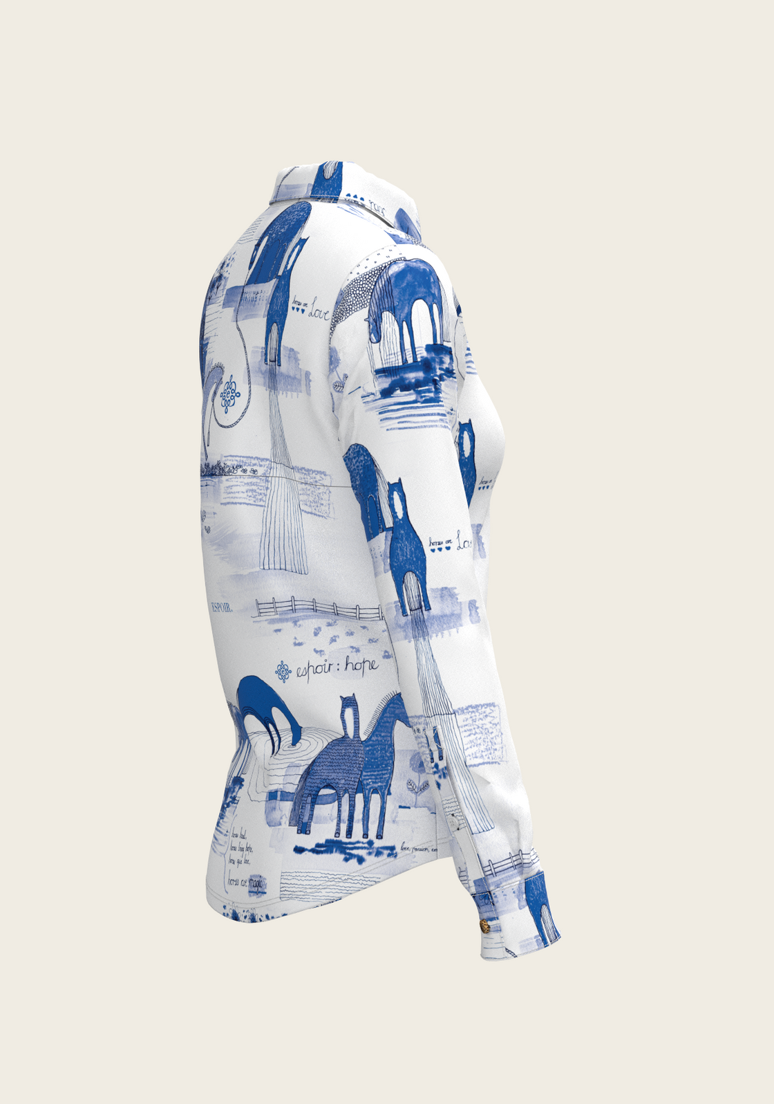 Daydreaming Horses on White Ladies Button Shirt