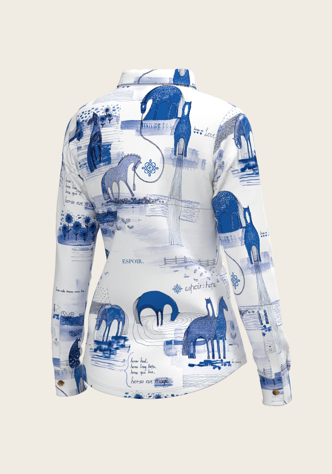 Daydreaming Horses on White Ladies Button Shirt