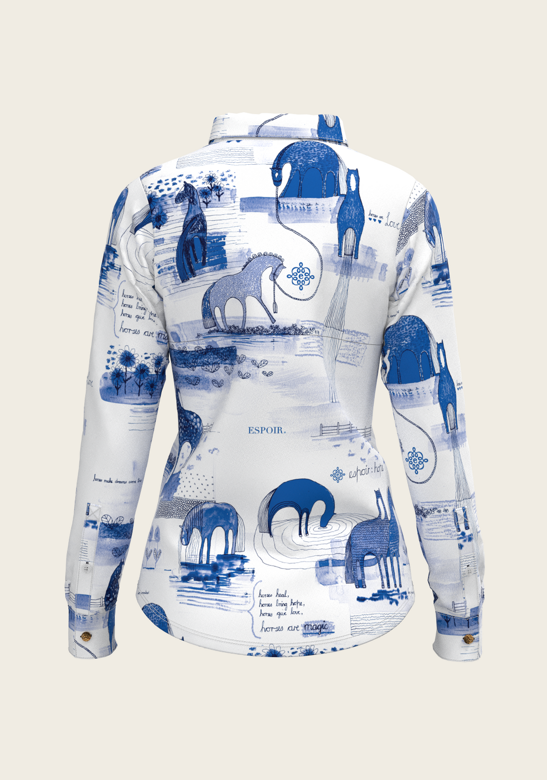Daydreaming Horses on White Ladies Button Shirt