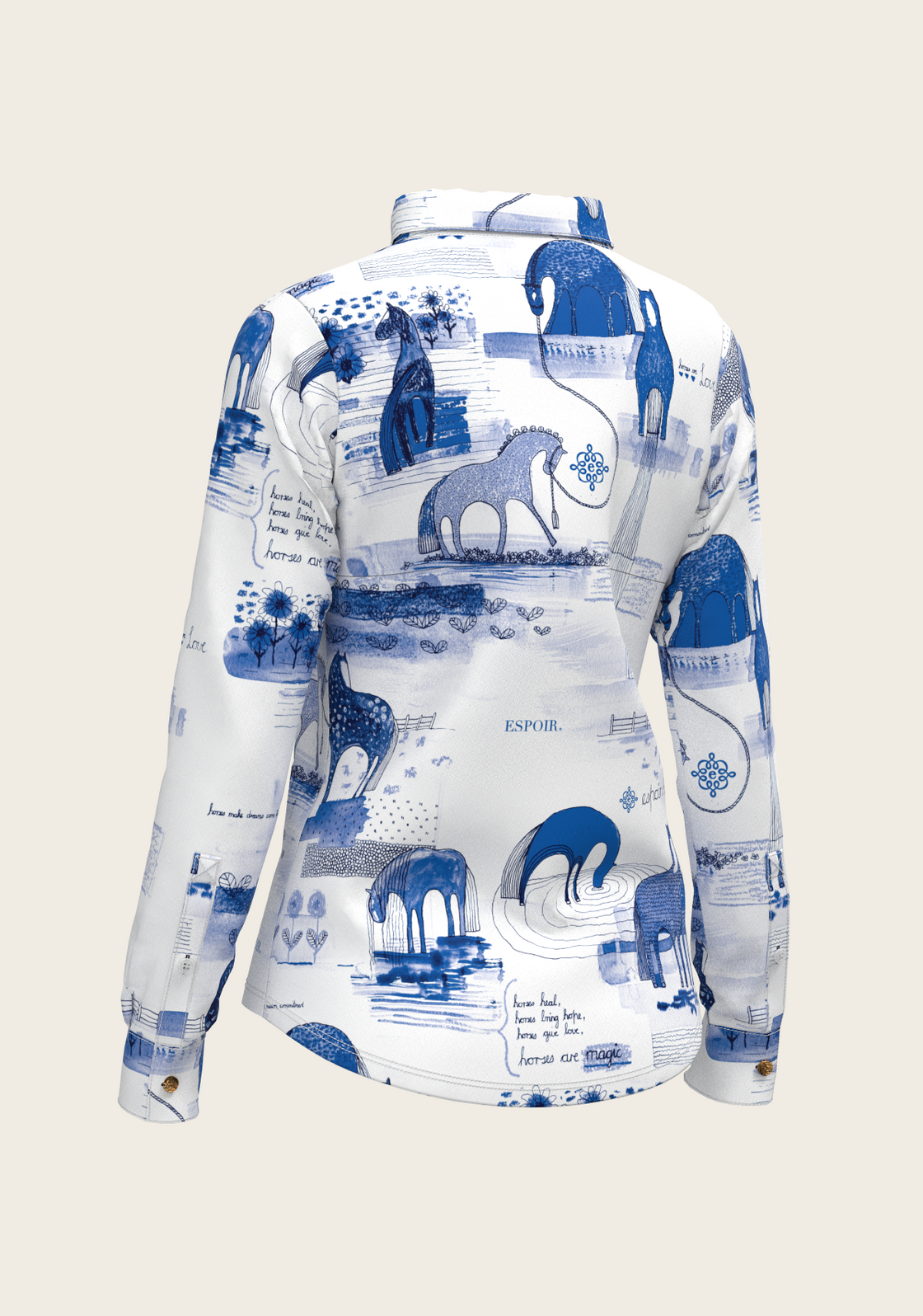 Daydreaming Horses on White Ladies Button Shirt
