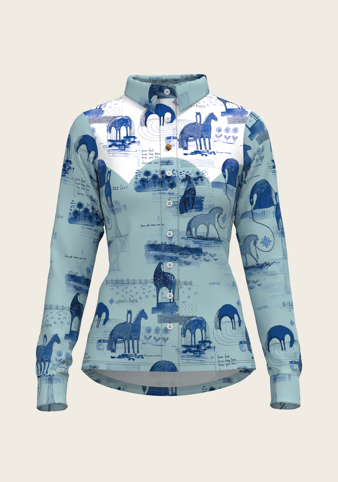 Daydreaming Horses Western Blue Ladies Button Shirt