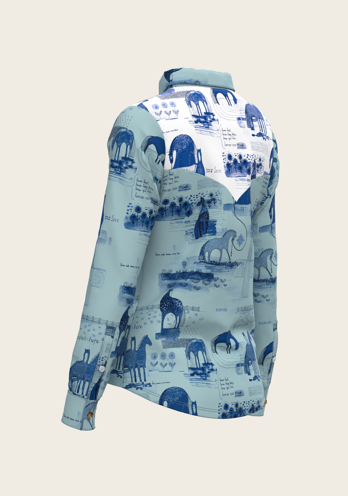 Daydreaming Horses Western Blue Ladies Button Shirt