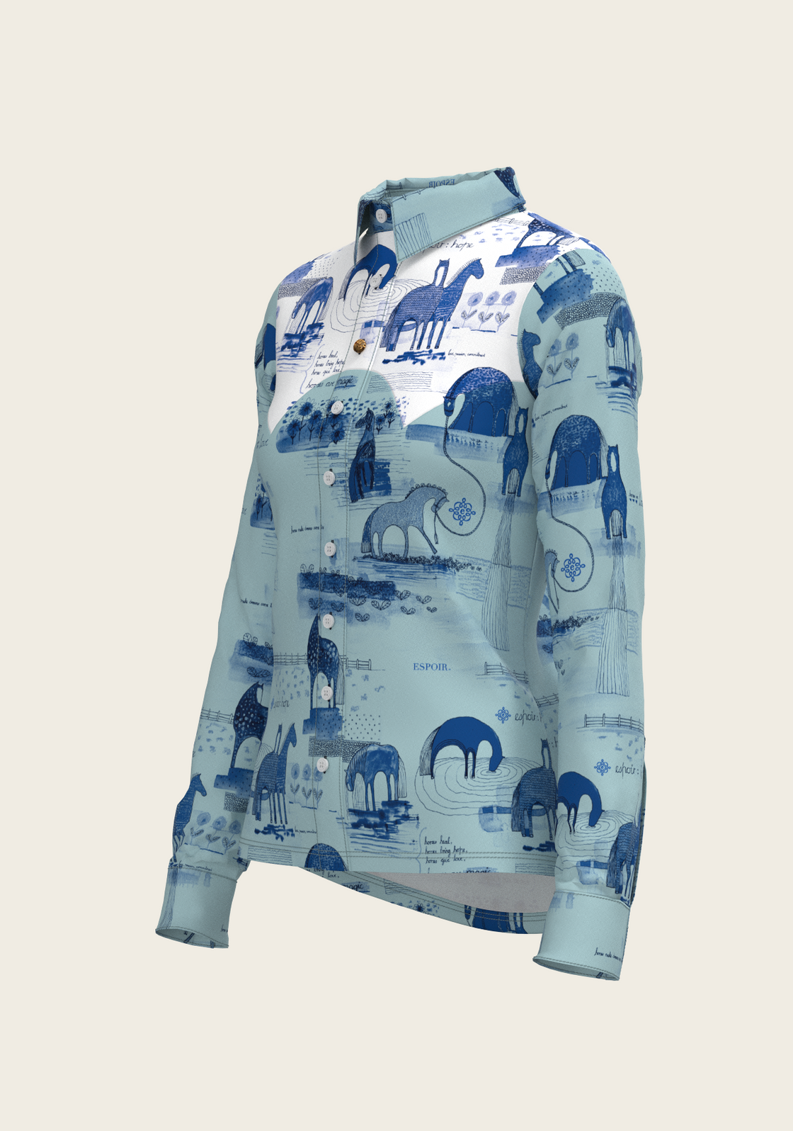 Daydreaming Horses Western Blue Ladies Button Shirt