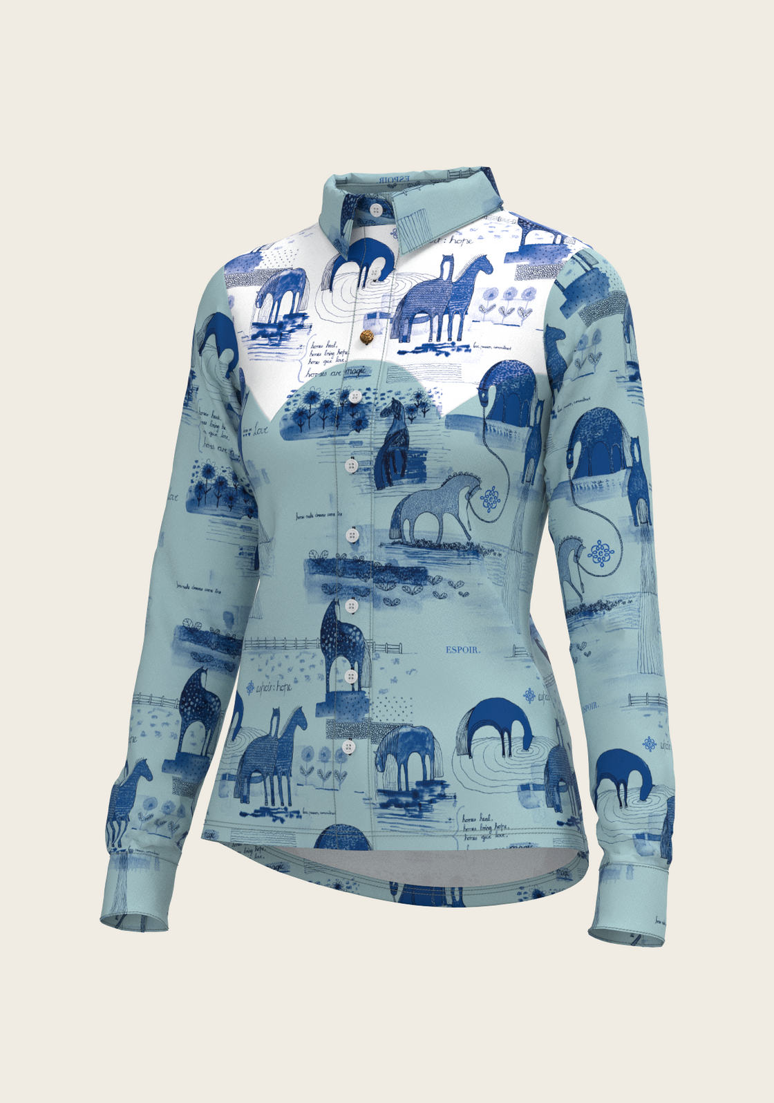 Daydreaming Horses Western Blue Ladies Button Shirt