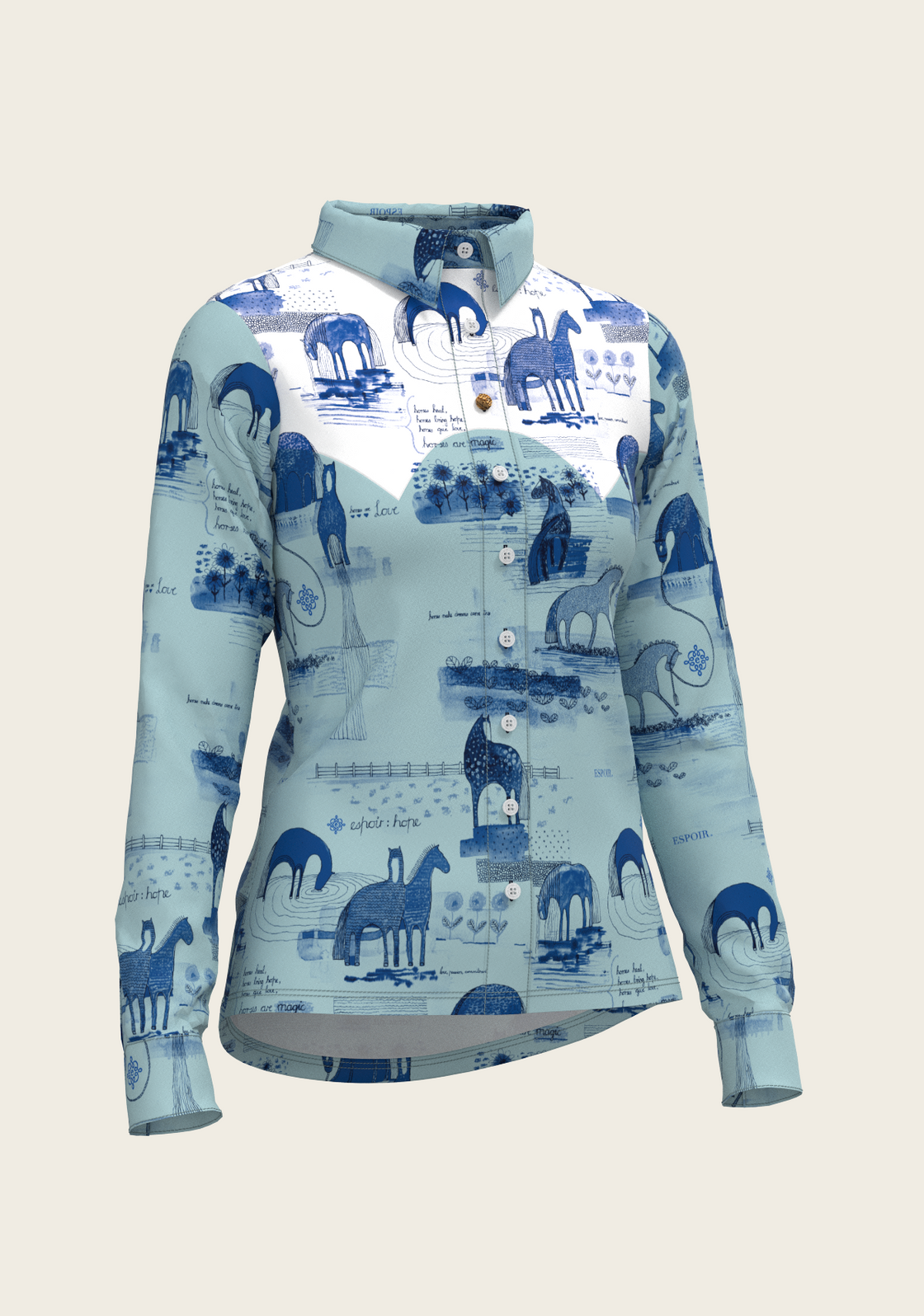 Daydreaming Horses Western Blue Ladies Button Shirt