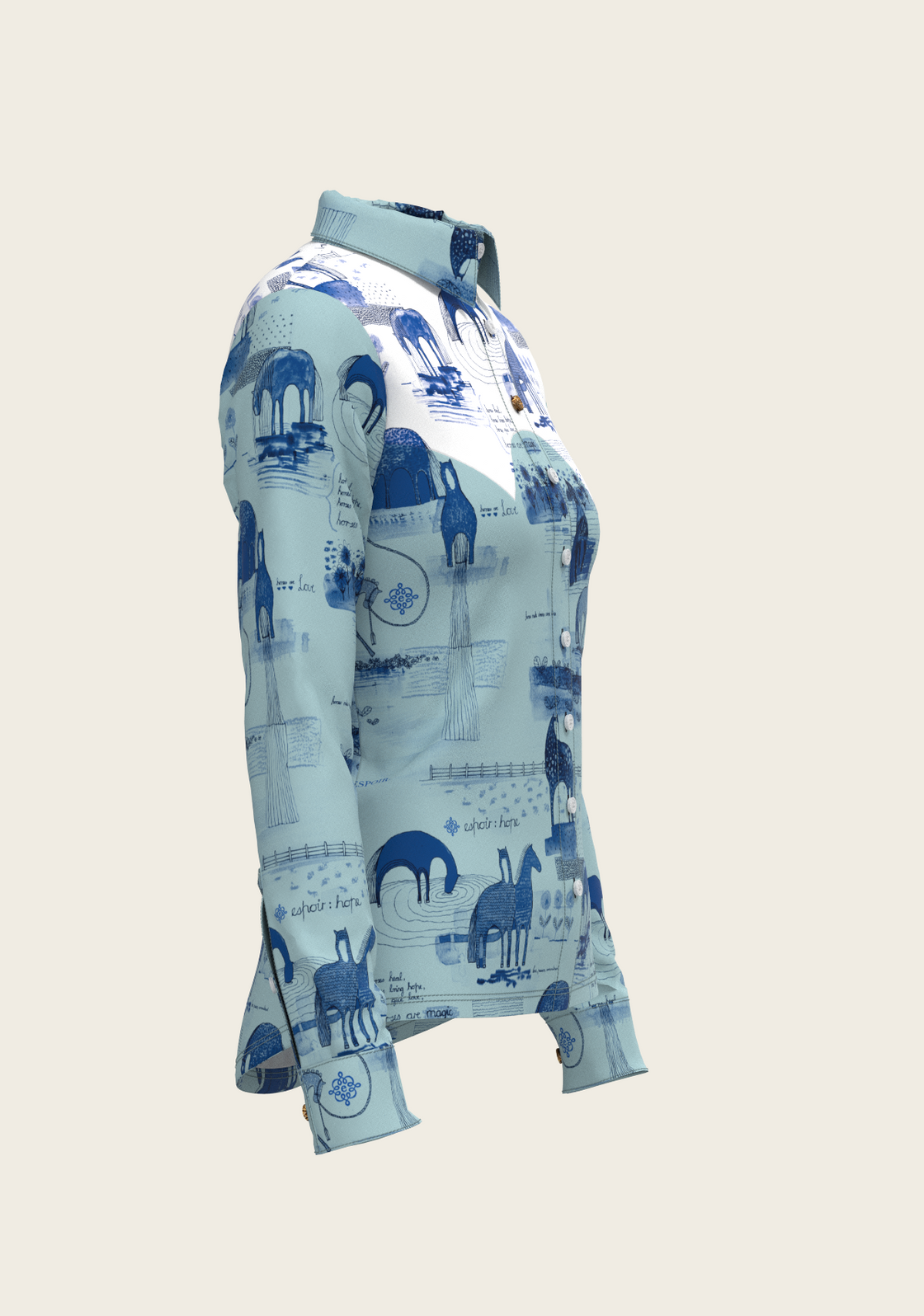 Daydreaming Horses Western Blue Ladies Button Shirt