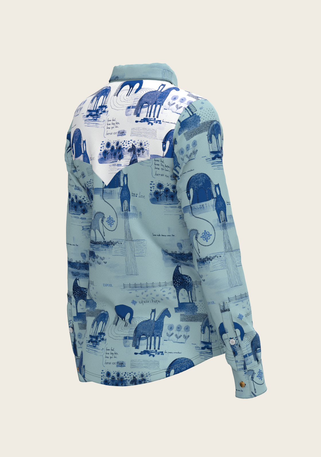 Daydreaming Horses Western Blue Ladies Button Shirt