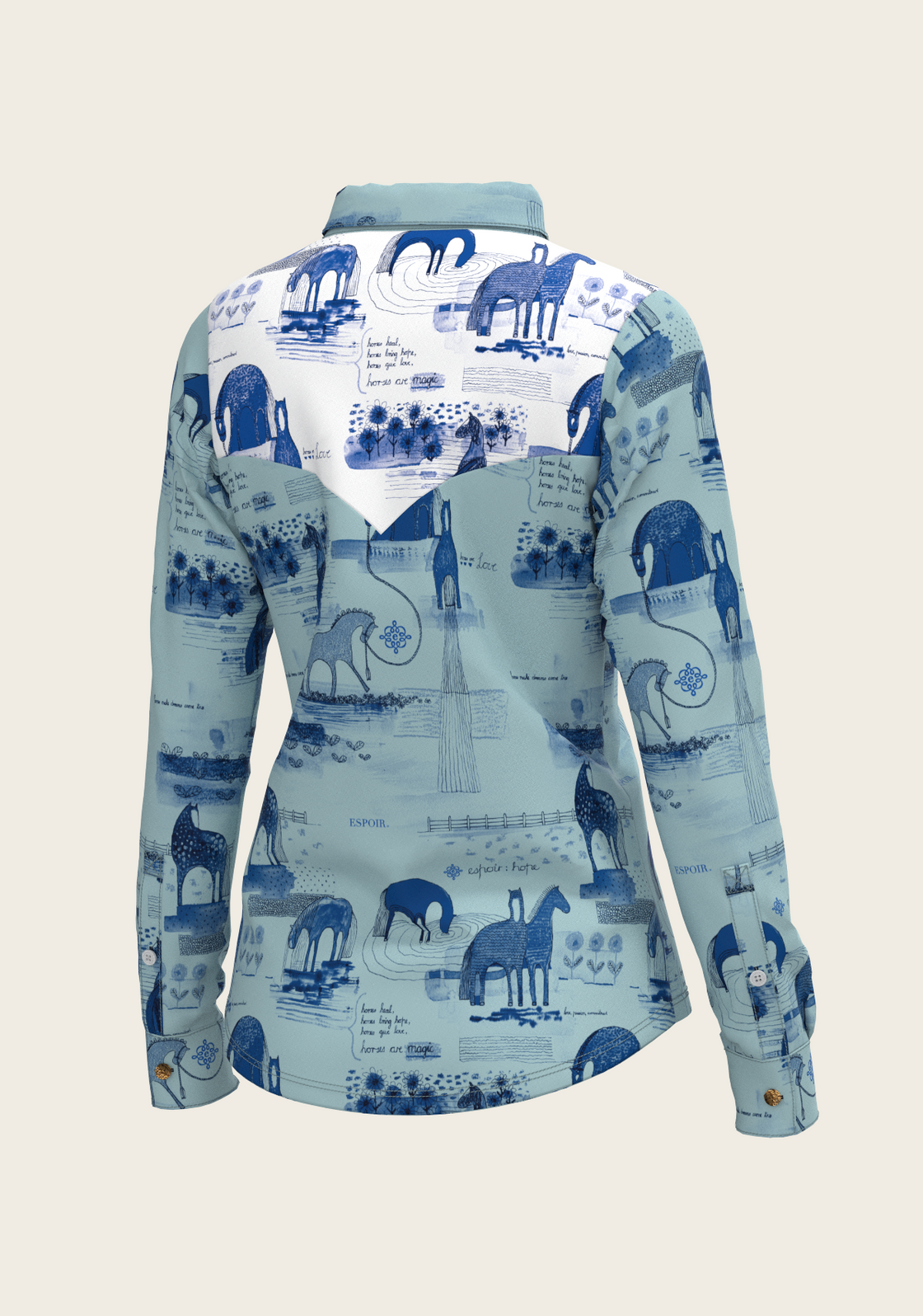 Daydreaming Horses Western Blue Ladies Button Shirt