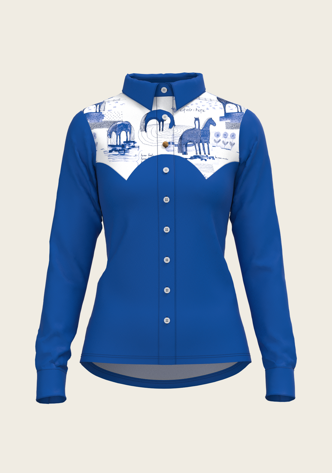 Daydreaming Horses Western Solid Blue Ladies Button Shirt L Daydreaming Horses Western Solid Blue Ladies Button Shirt L