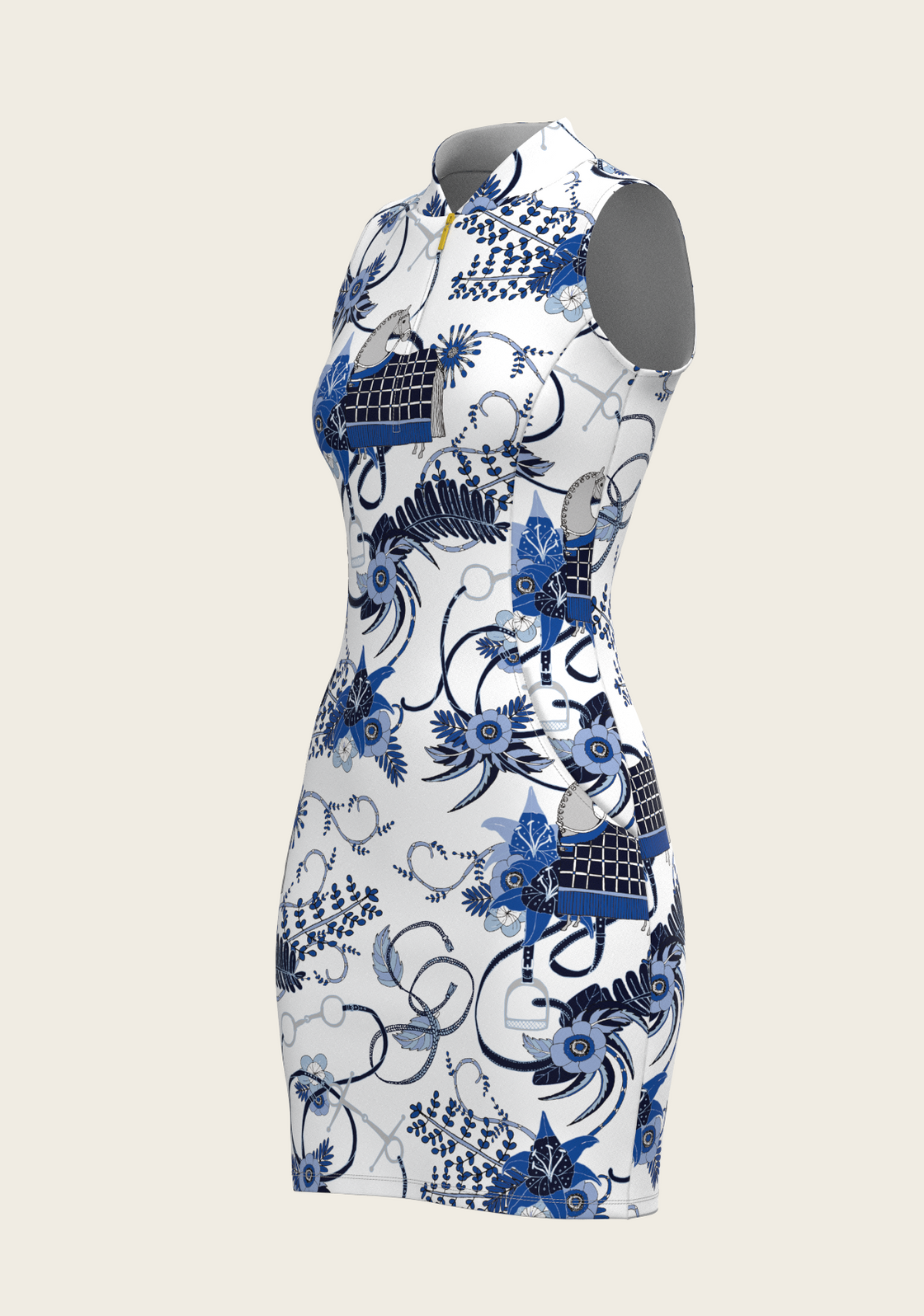 Botanical Blue on White Golf Dress