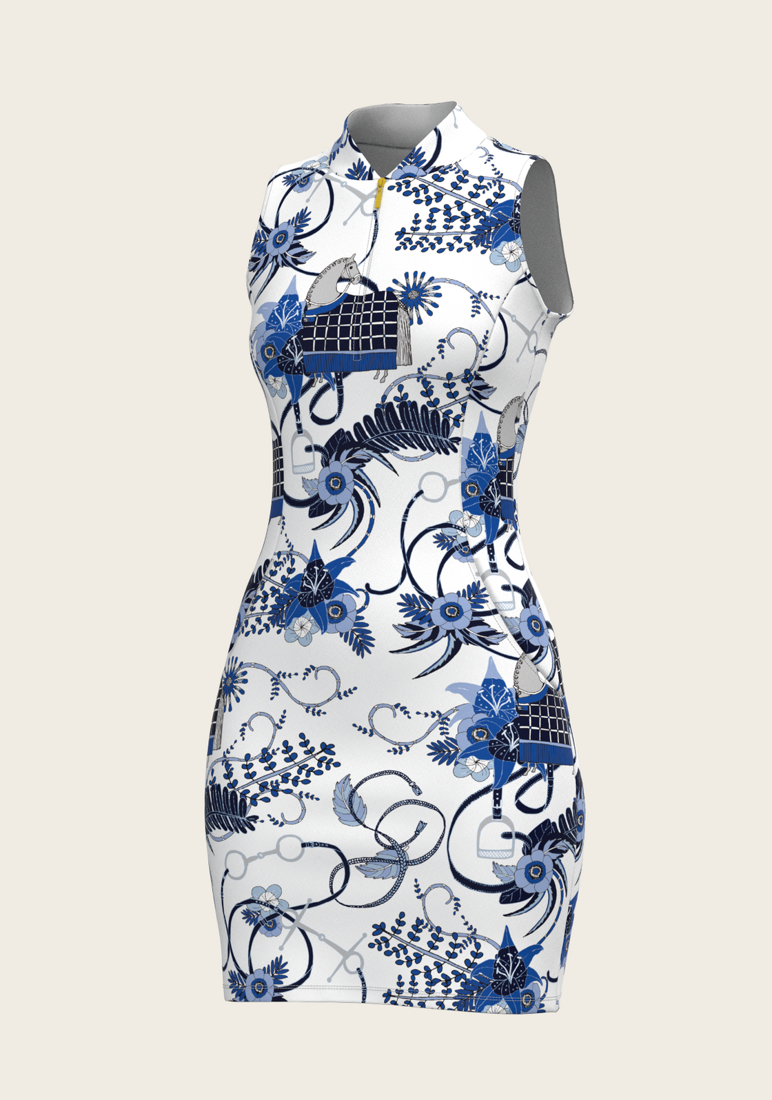 Botanical Blue on White Golf Dress