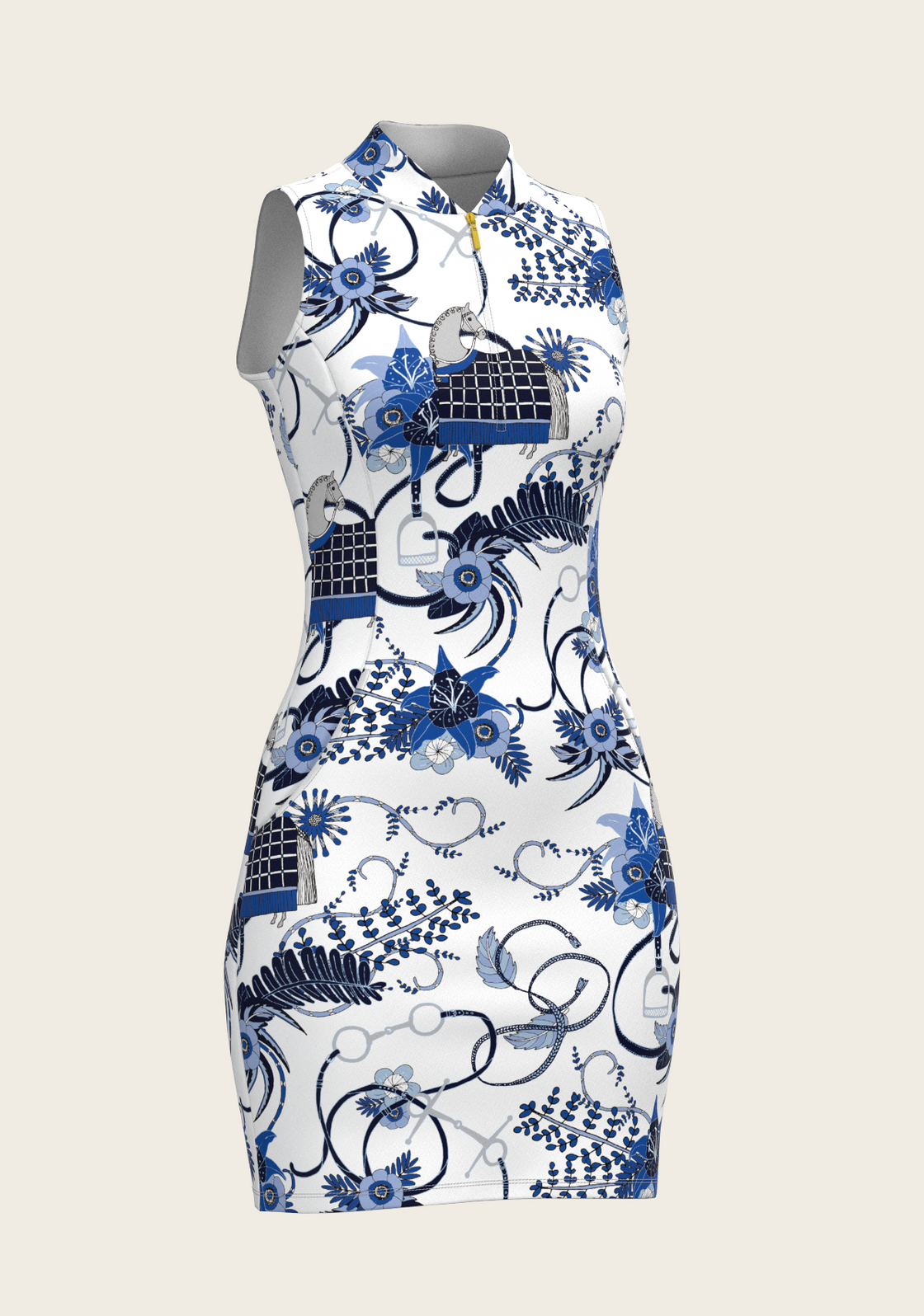 Botanical Blue on White Golf Dress