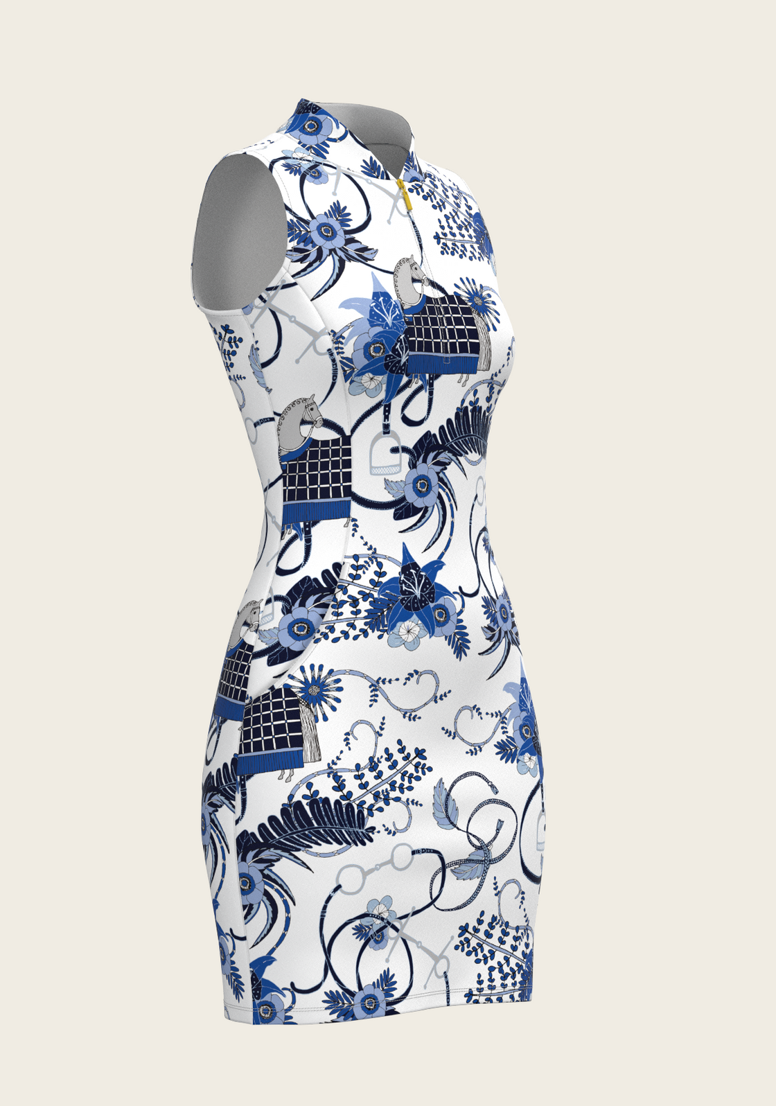 Botanical Blue on White Golf Dress