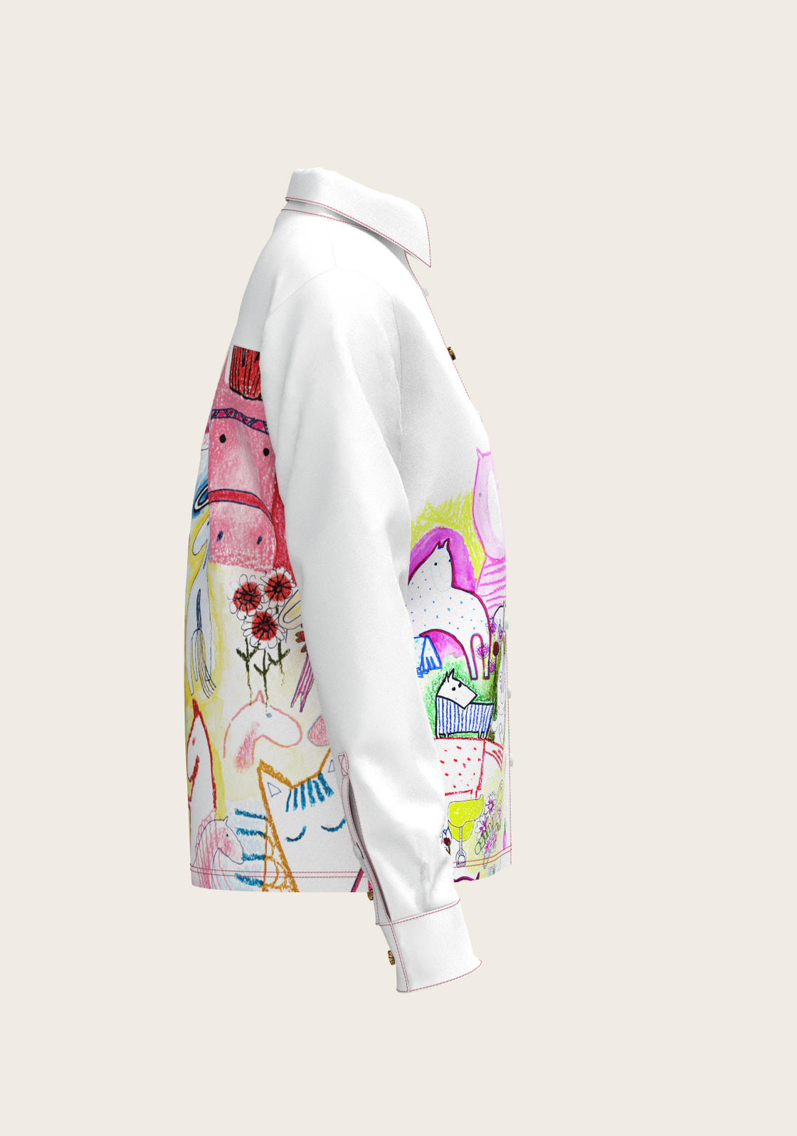The Horse Fair on White Loose Fitting Button Shirt