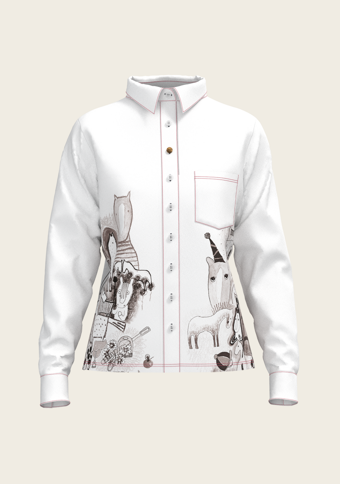 The Horse Fair in Monochrome Loose Fitting Button Shirt