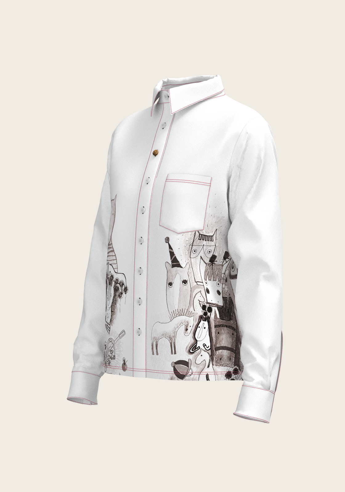 The Horse Fair in Monochrome Loose Fitting Button Shirt