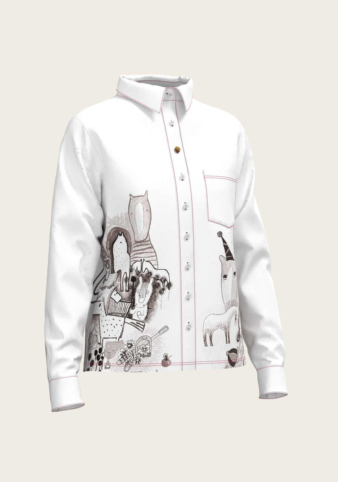 The Horse Fair in Monochrome Loose Fitting Button Shirt