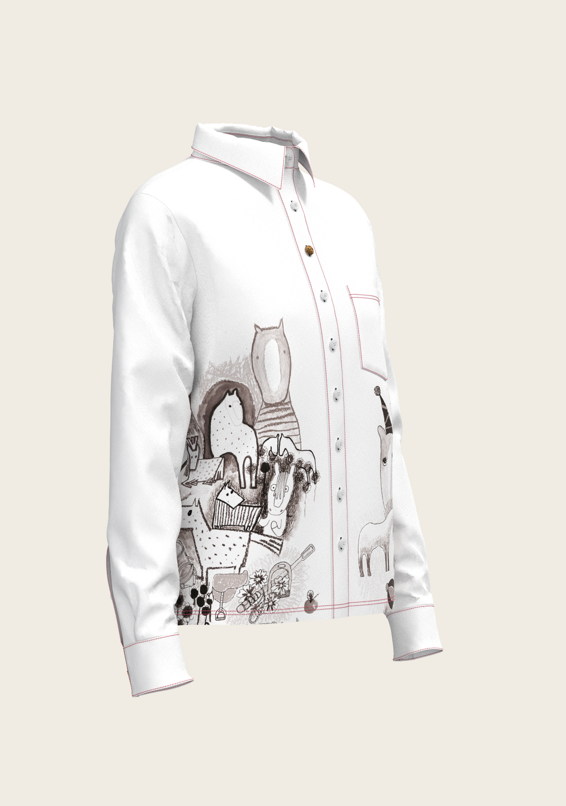 The Horse Fair in Monochrome Loose Fitting Button Shirt