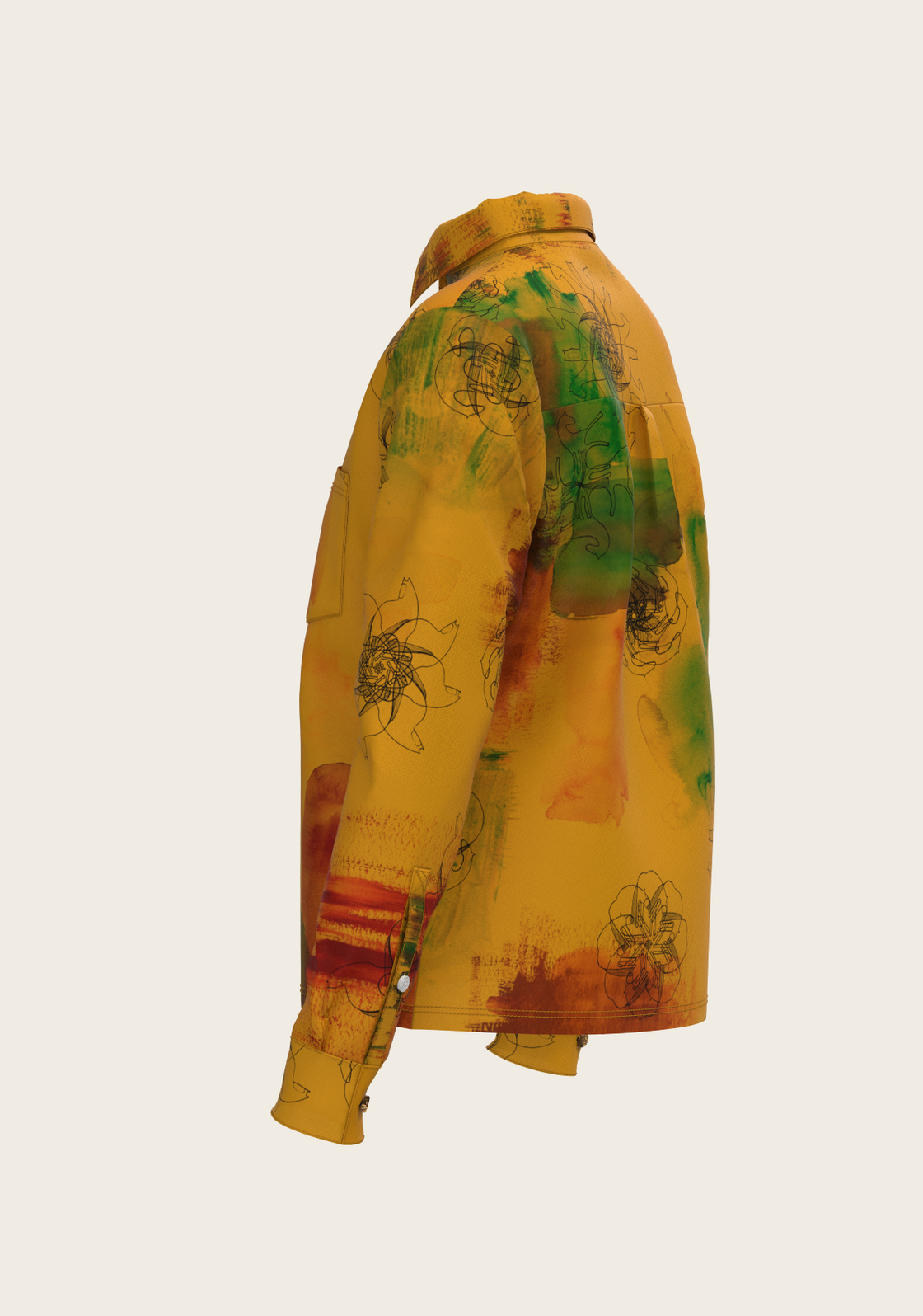 Horse Flower Fair on Ochre Loose Fitting Button Shirt
