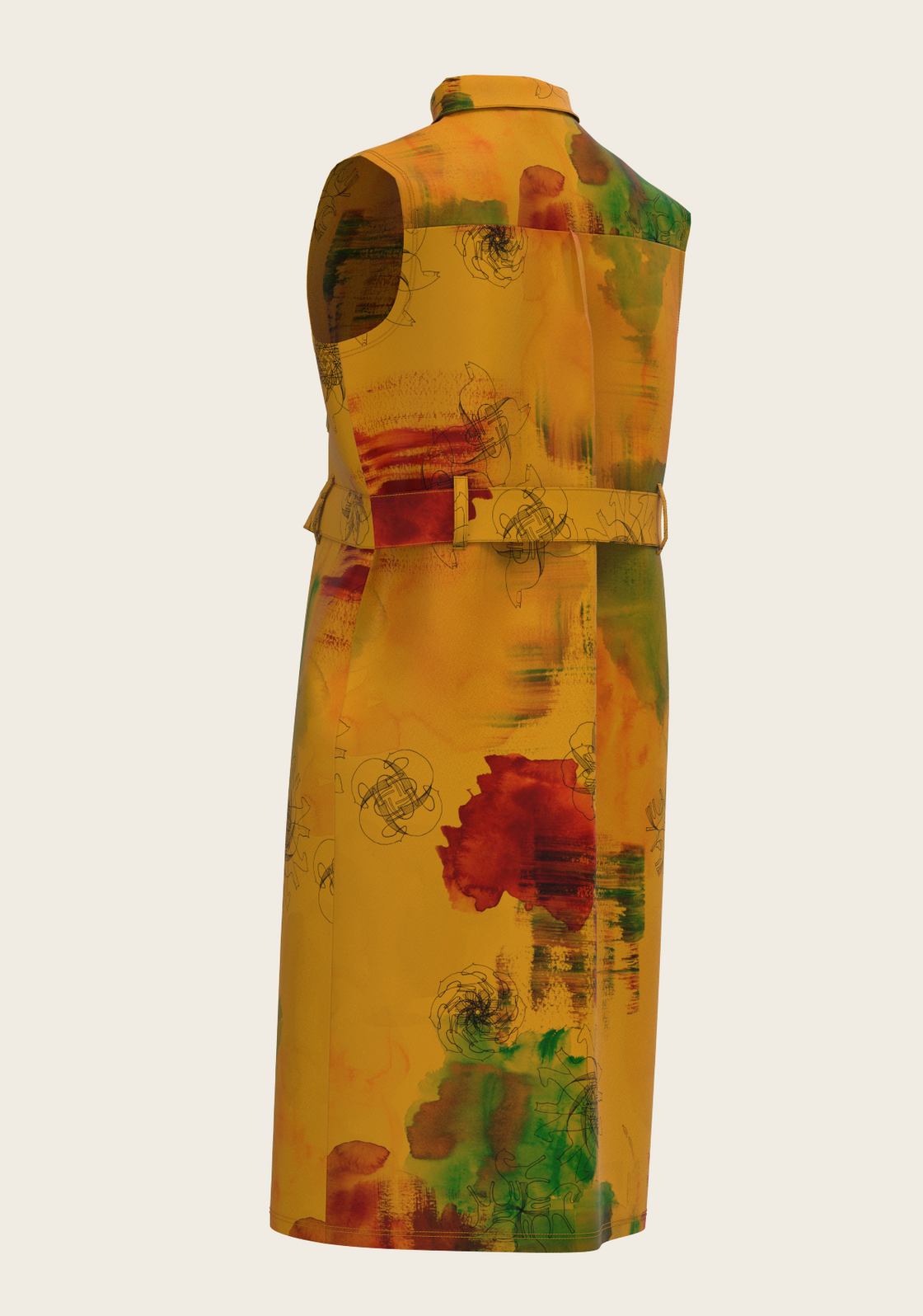 Horse Flower Fair on Ochre Sleeveless Shirt Dress