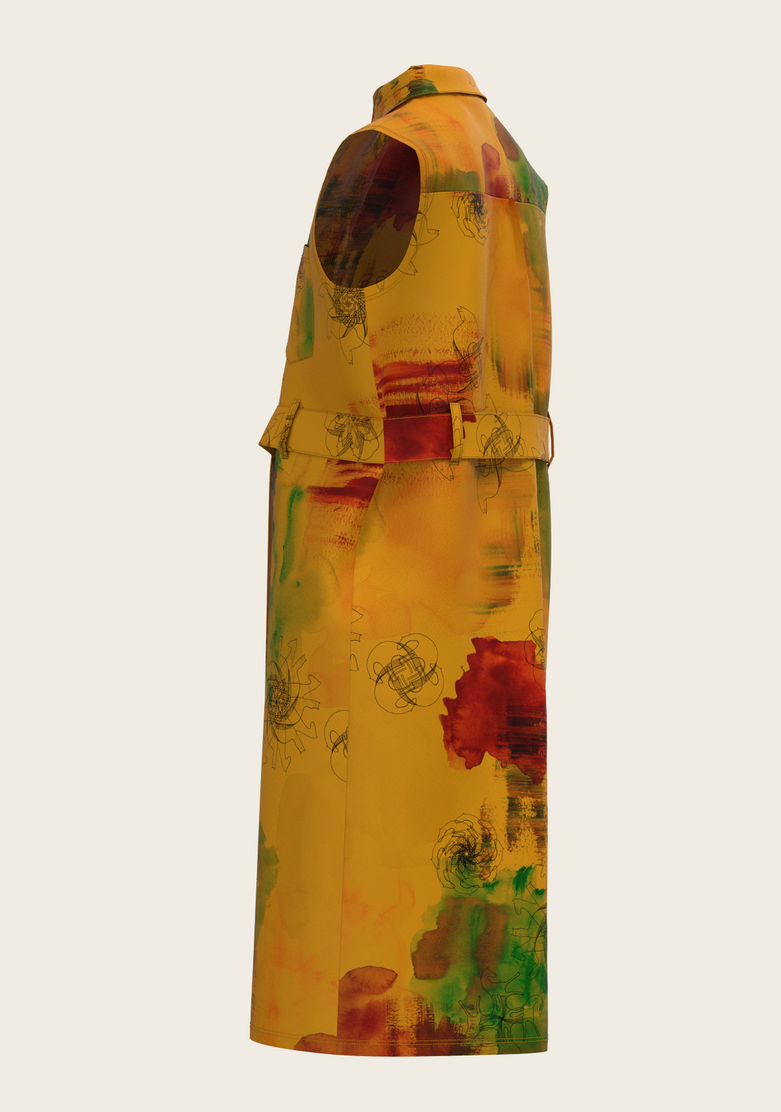 Horse Flower Fair on Ochre Sleeveless Shirt Dress