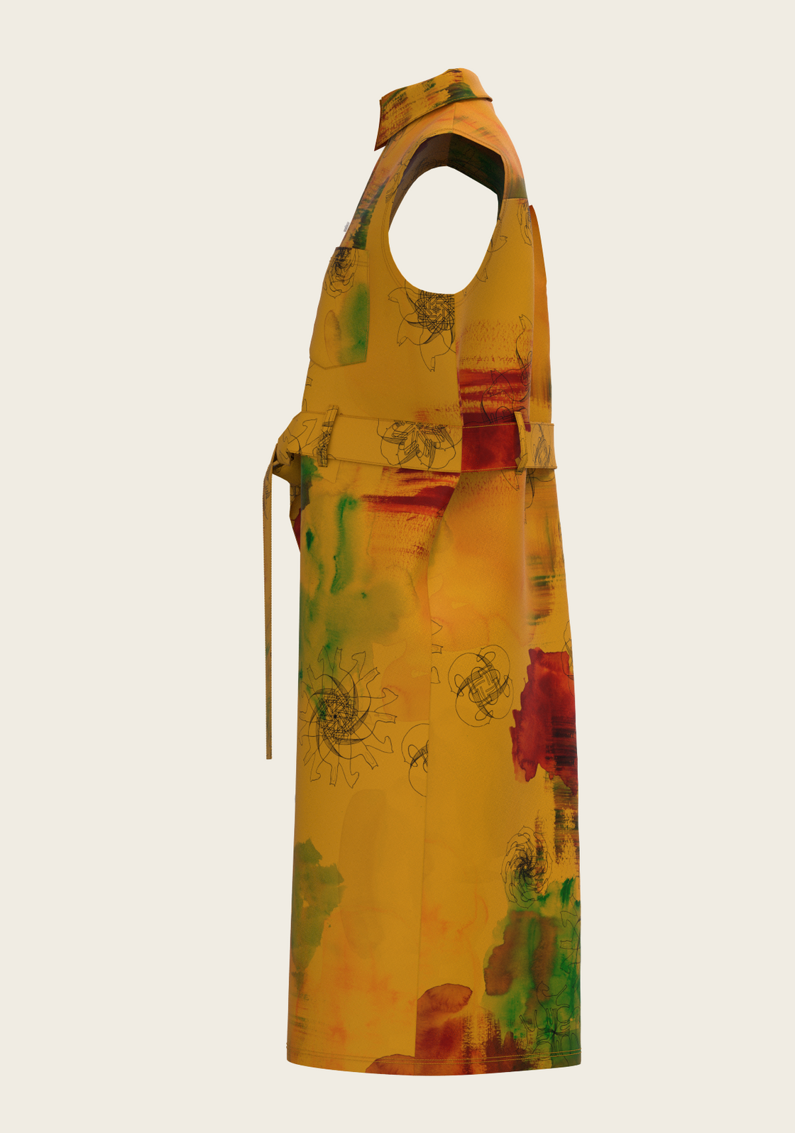 Horse Flower Fair on Ochre Sleeveless Shirt Dress