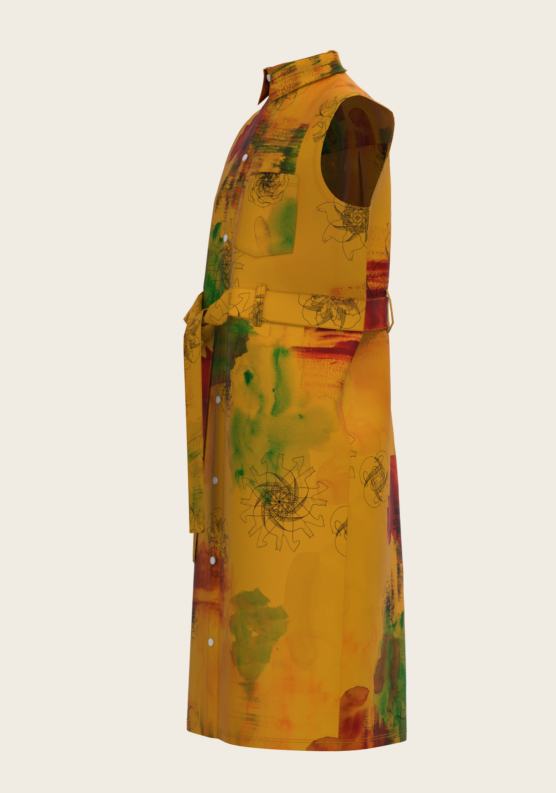 Horse Flower Fair on Ochre Sleeveless Shirt Dress