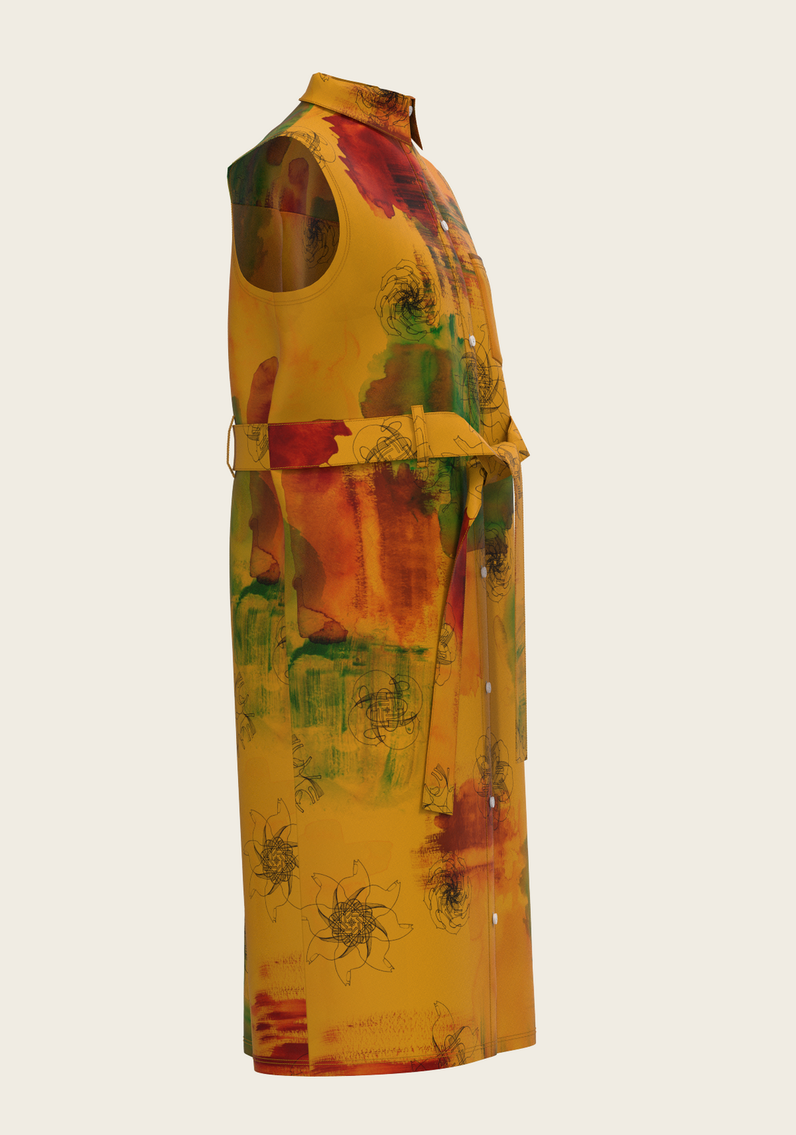 Horse Flower Fair on Ochre Sleeveless Shirt Dress
