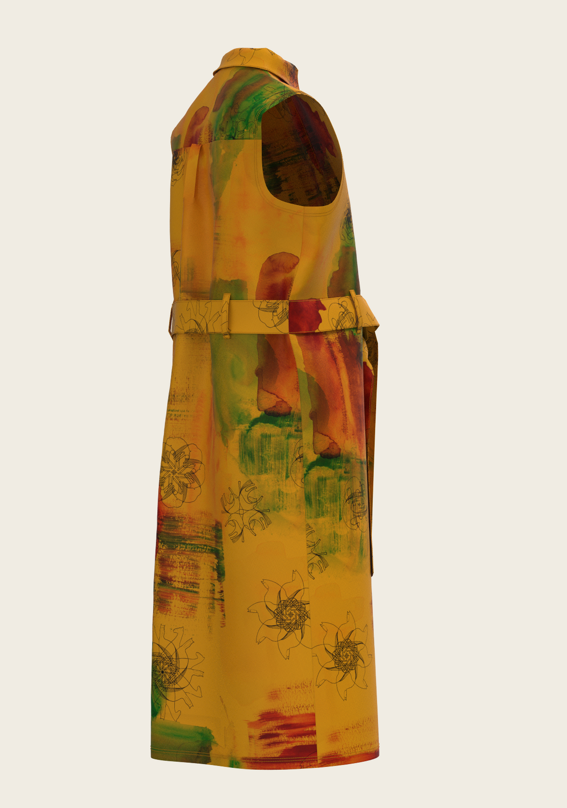 Horse Flower Fair on Ochre Sleeveless Shirt Dress