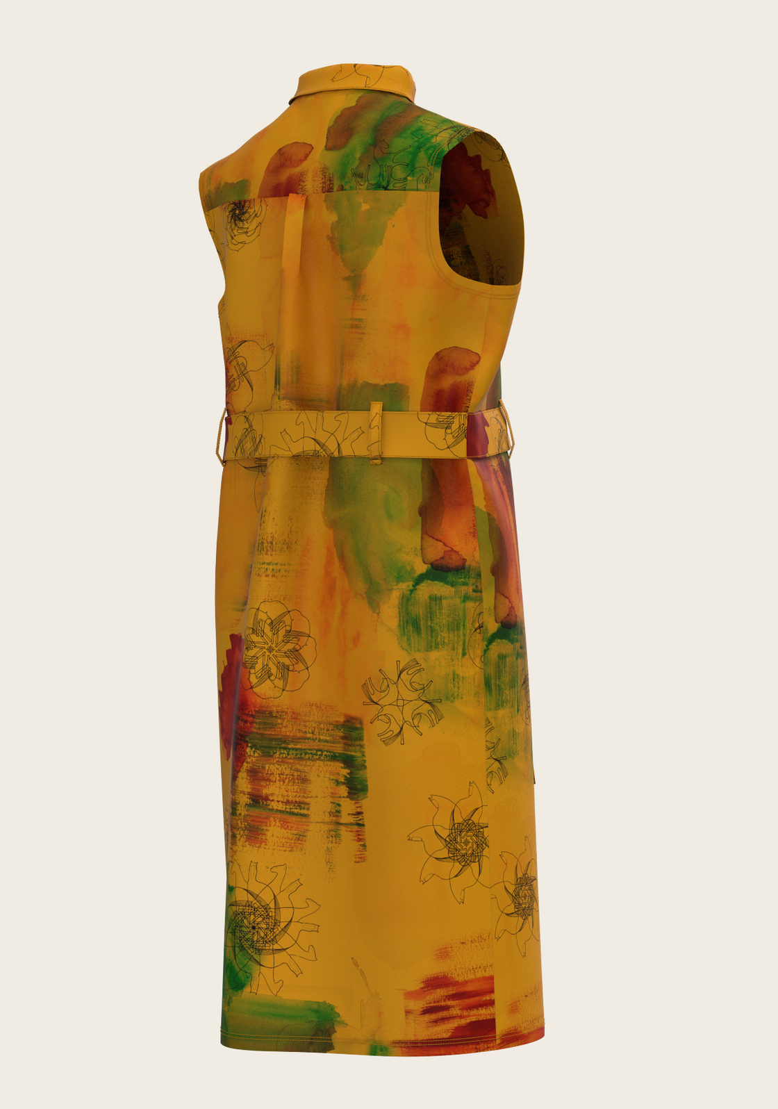 Horse Flower Fair on Ochre Sleeveless Shirt Dress