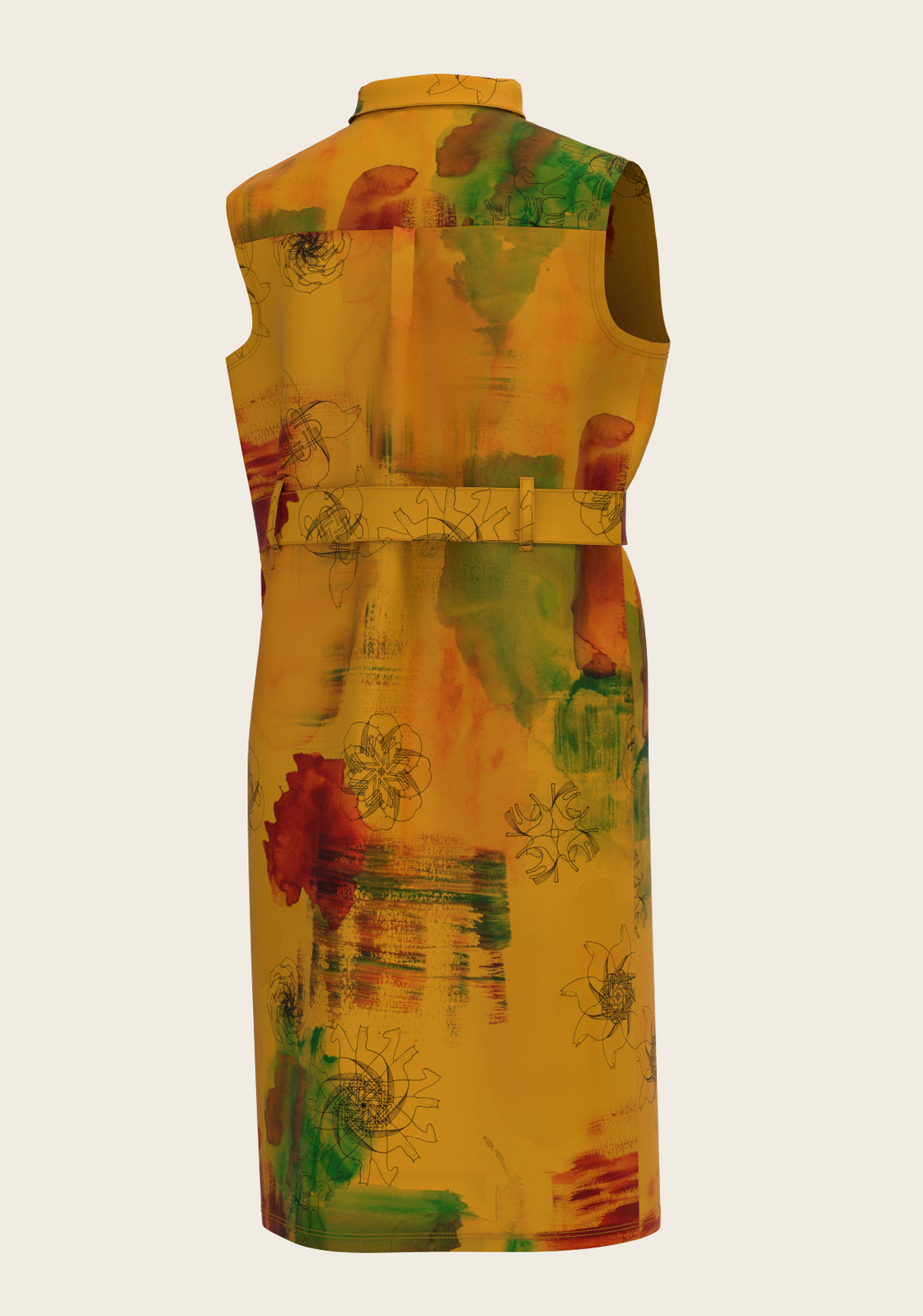 Horse Flower Fair on Ochre Sleeveless Shirt Dress