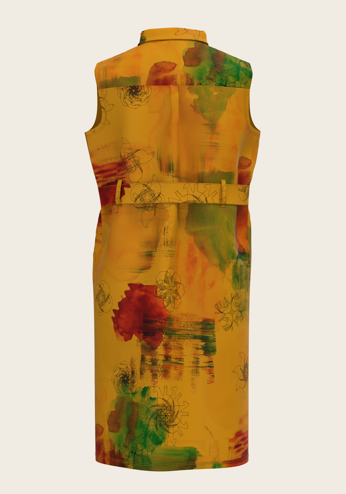 Horse Flower Fair on Ochre Sleeveless Shirt Dress