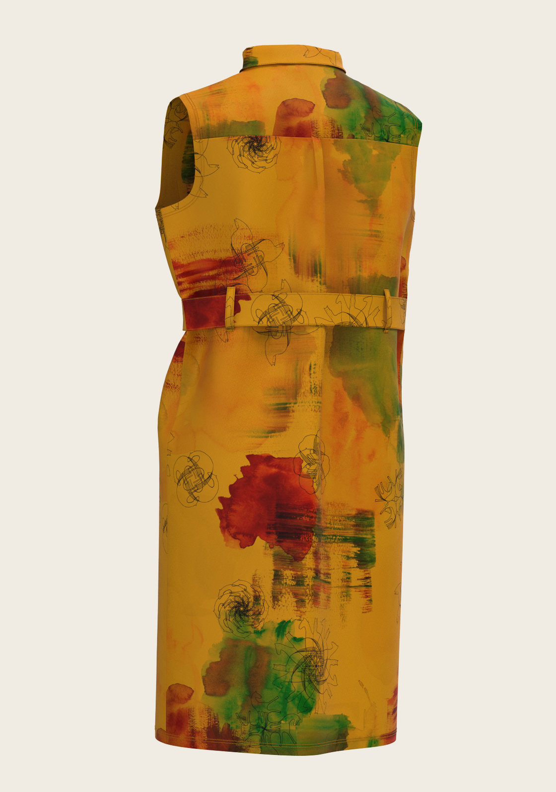 Horse Flower Fair on Ochre Sleeveless Shirt Dress