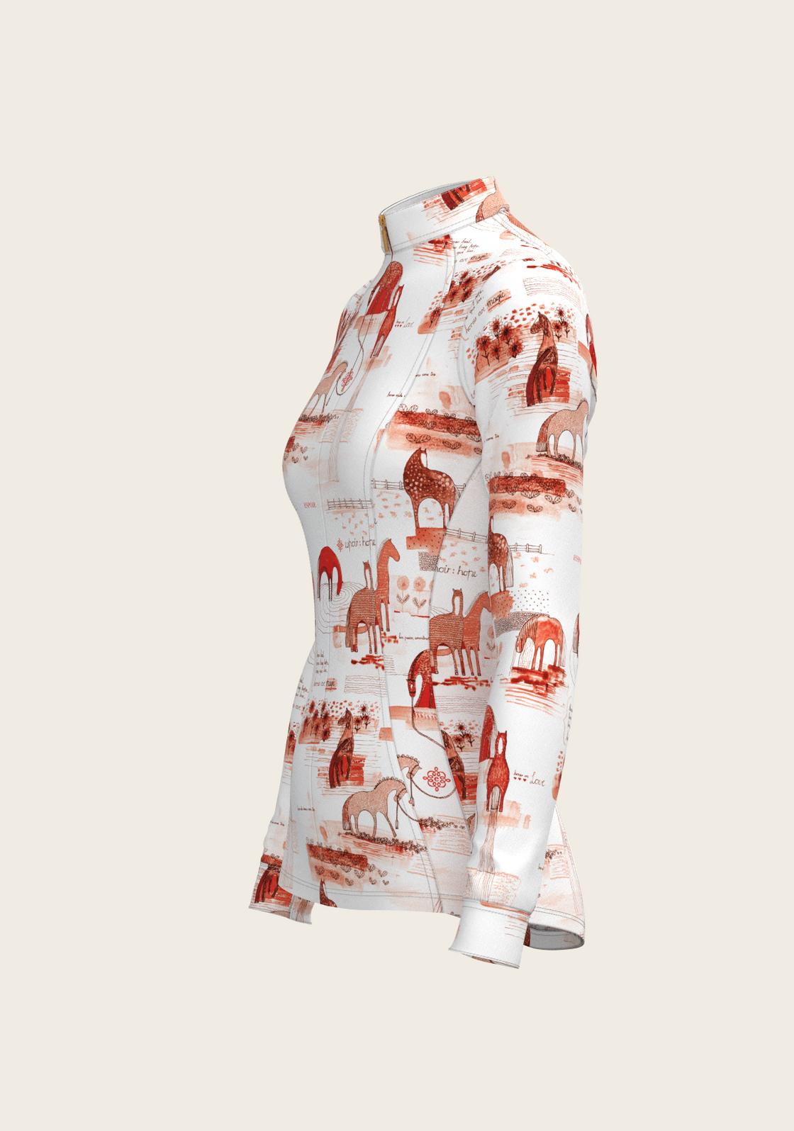 Daydreaming Horses in Red Quarter Zip Sun Shirt