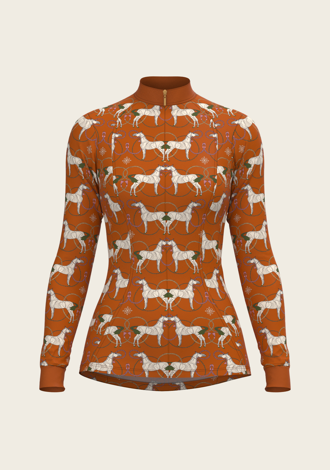Roped Horses on Tan Quarter Zip Sun Shirt