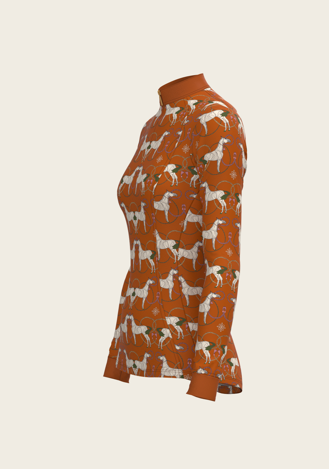 Roped Horses on Tan Quarter Zip Sun Shirt