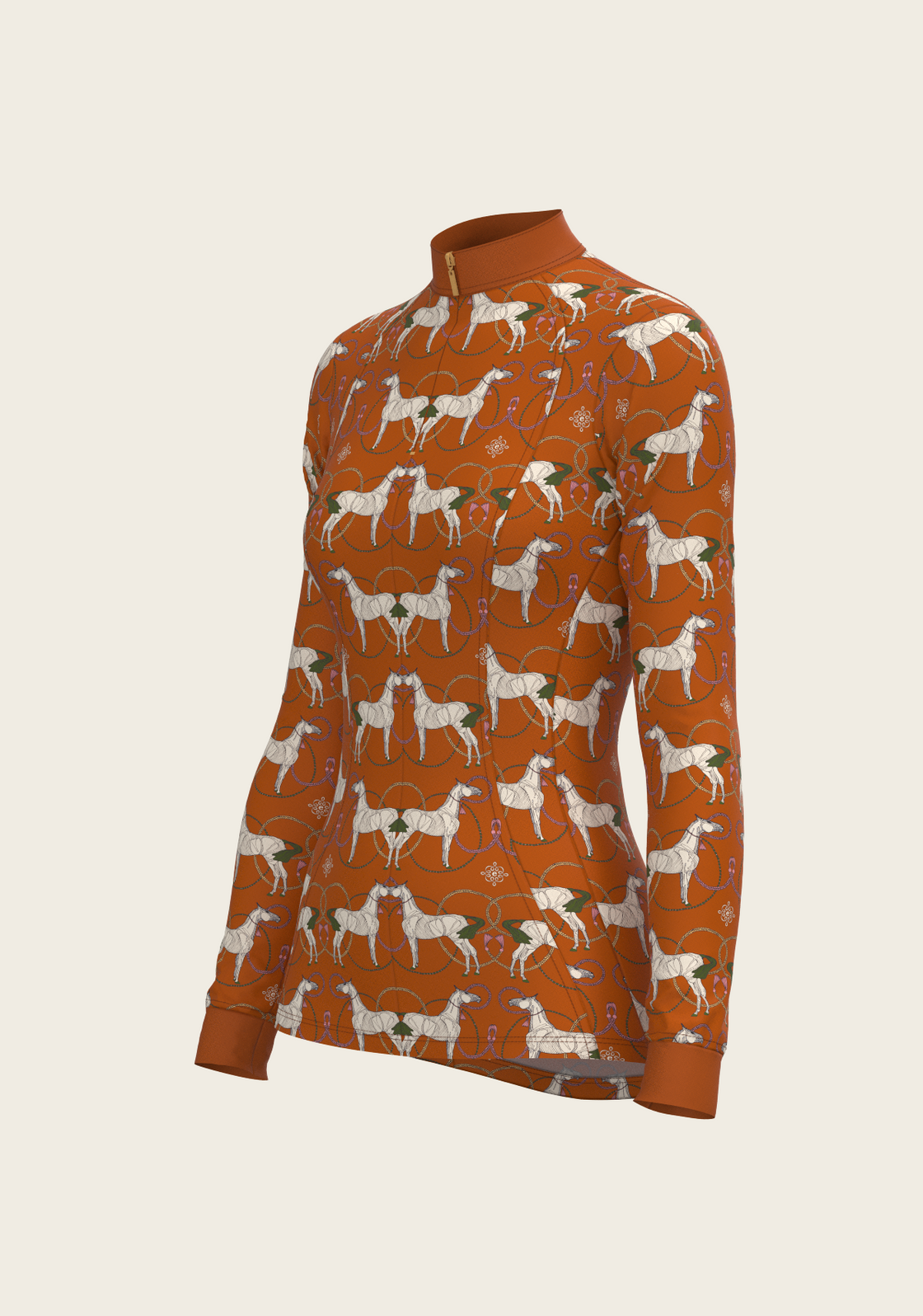 Roped Horses on Tan Quarter Zip Sun Shirt