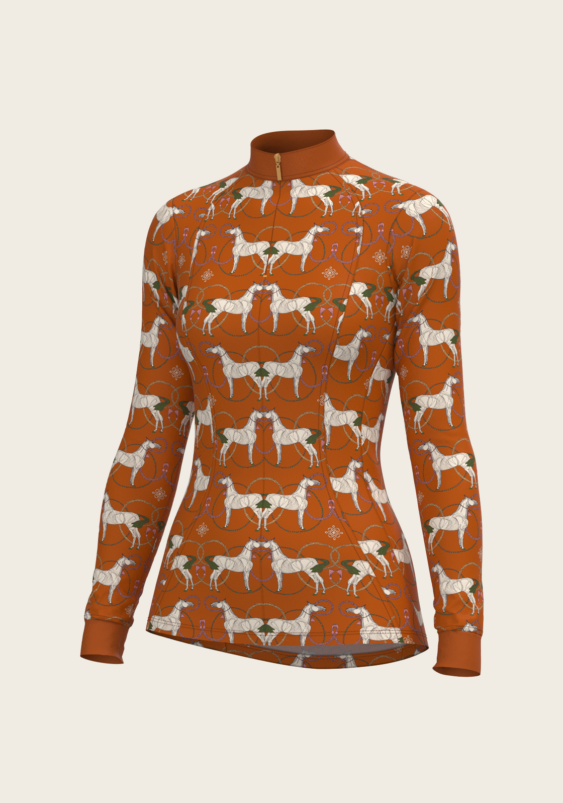 Roped Horses on Tan Quarter Zip Sun Shirt