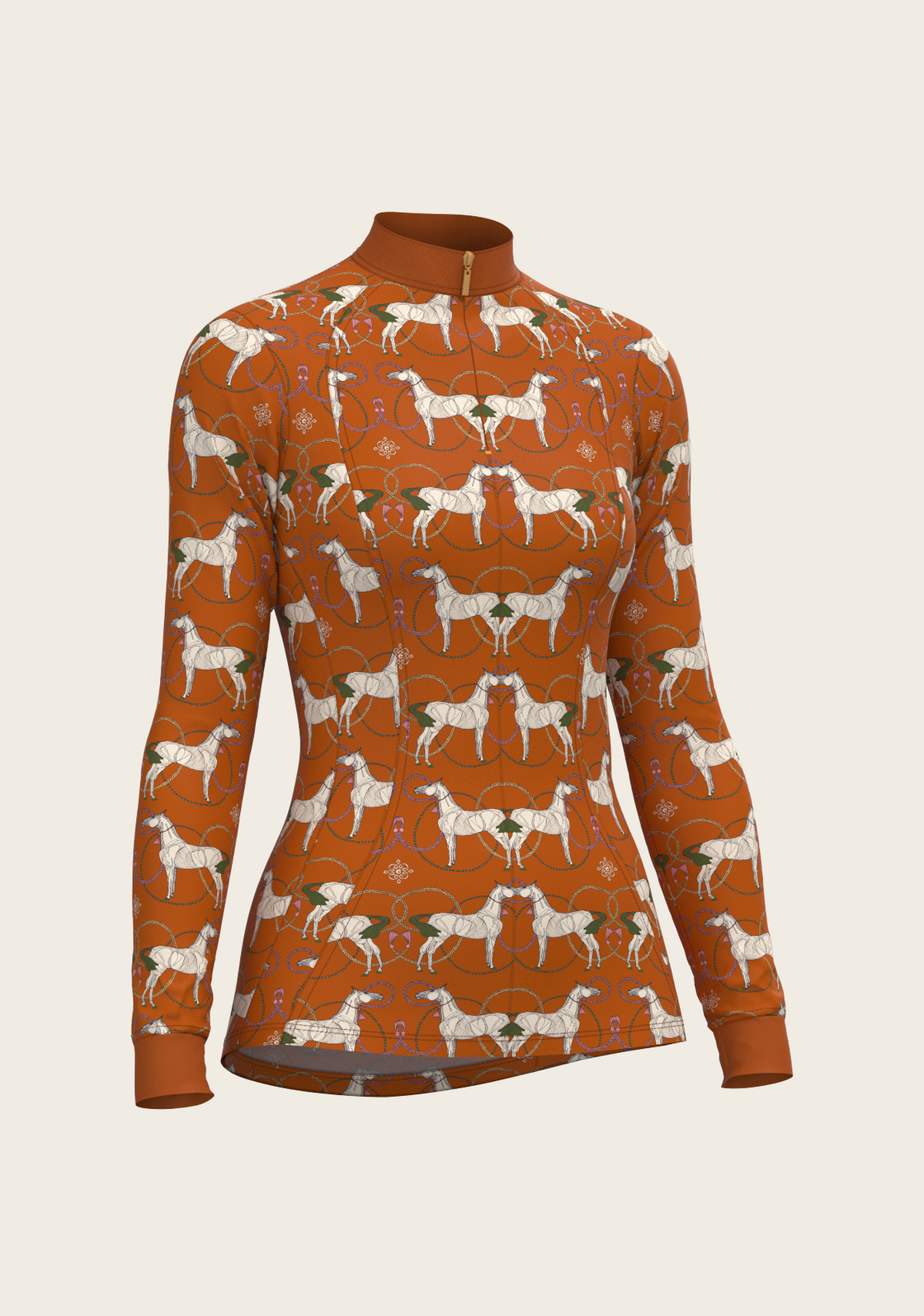 Roped Horses on Tan Quarter Zip Sun Shirt