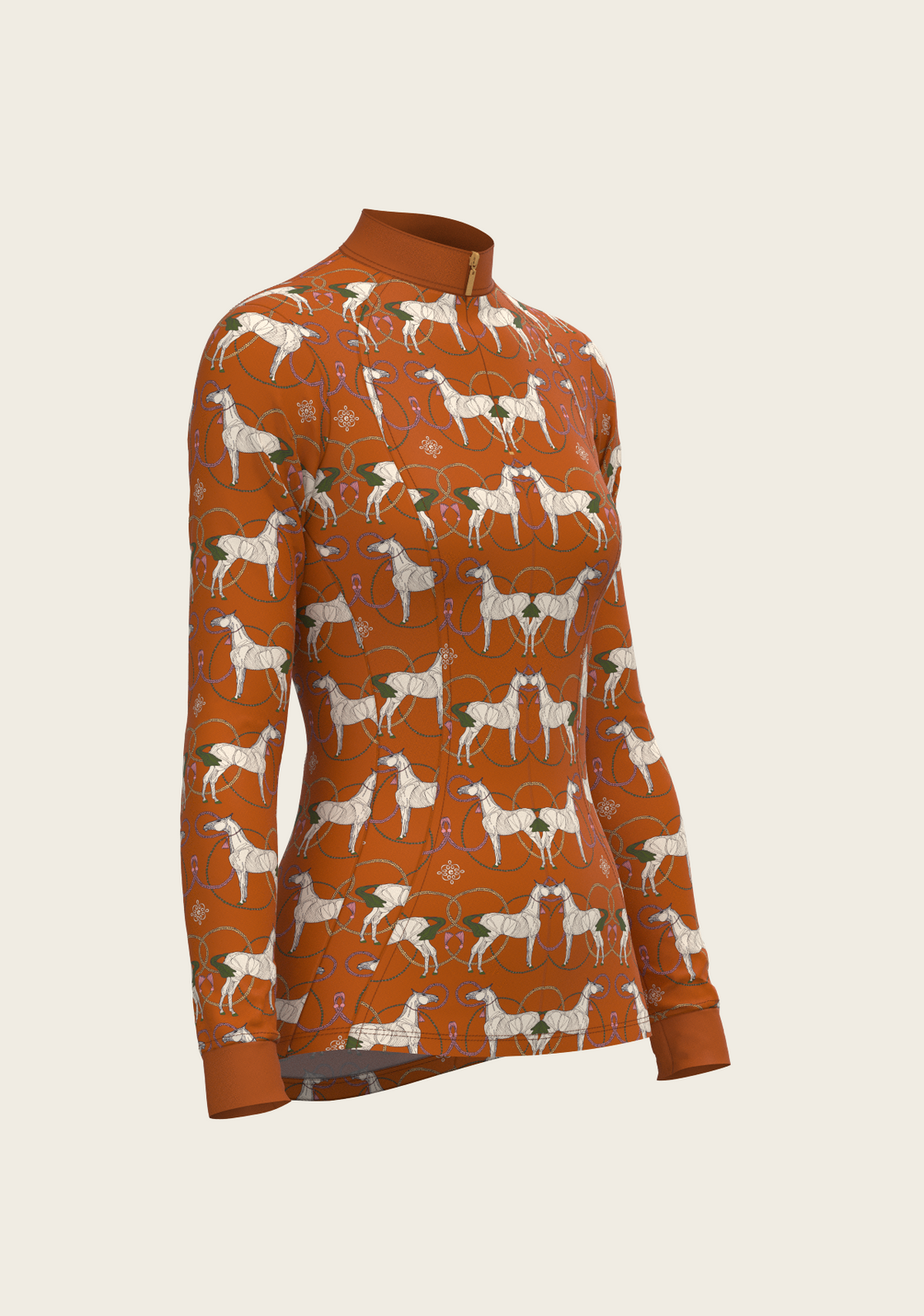 Roped Horses on Tan Quarter Zip Sun Shirt