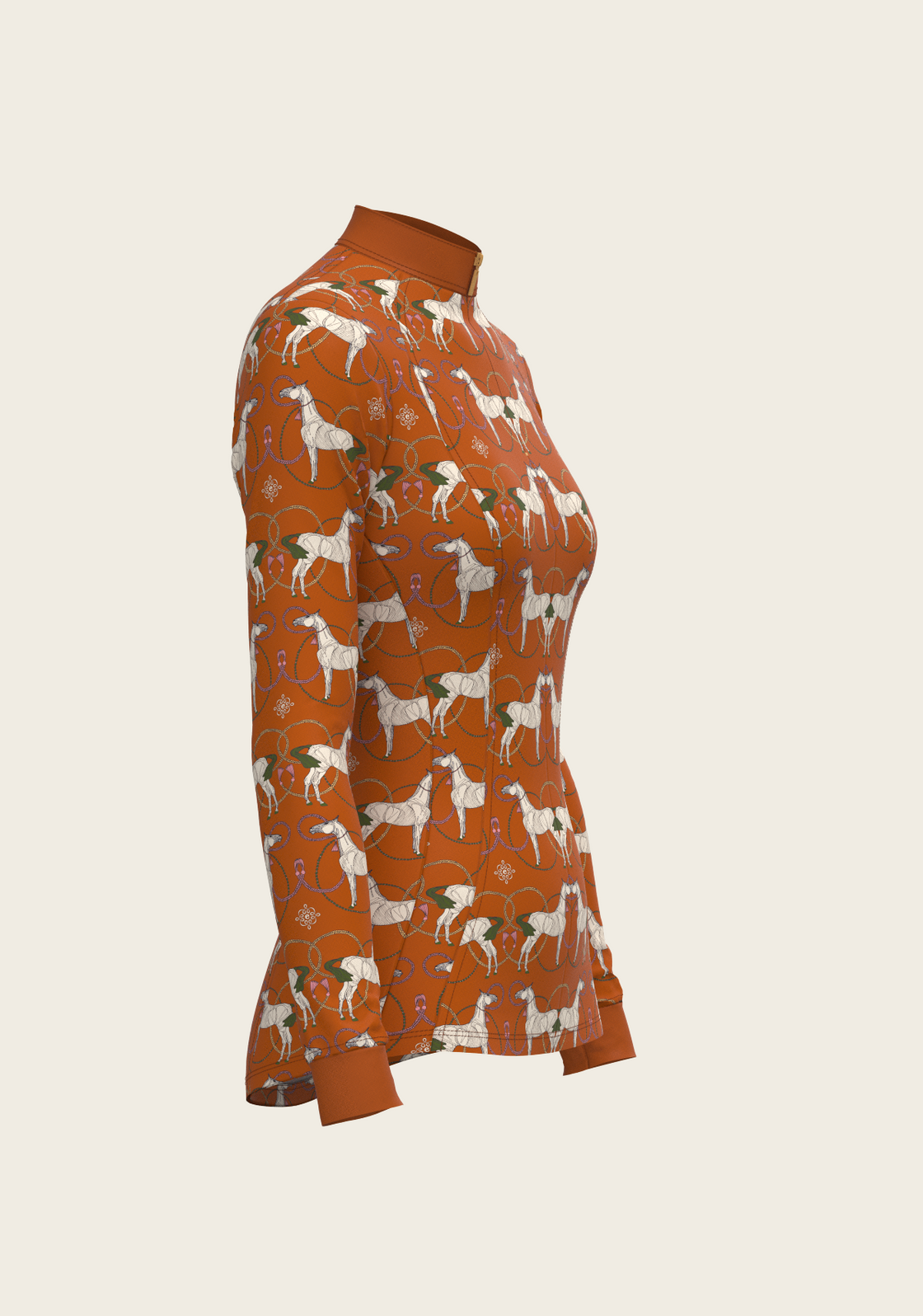 Roped Horses on Tan Quarter Zip Sun Shirt