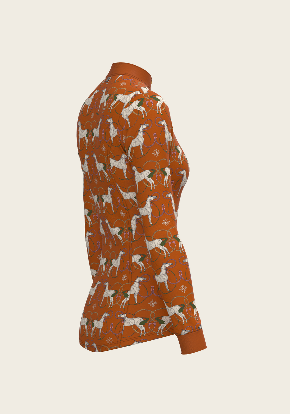 Roped Horses on Tan Quarter Zip Sun Shirt