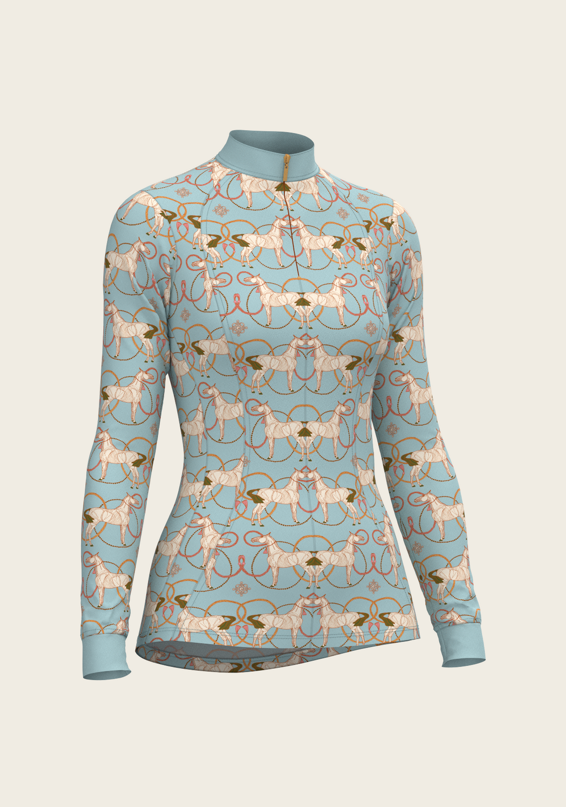 Roped Horses on Sky Blue Quarter Zip Sun Shirt